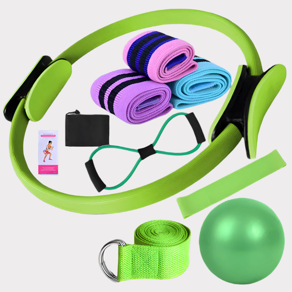 SOUUXIU Conjuntos de ioga para mulheres pilates em casa equipamento pilates anel mágico bandas para glúteos para exercitar glúteos bola de ioga 25 cm figura 8 faixas de resistência bandas de ioga