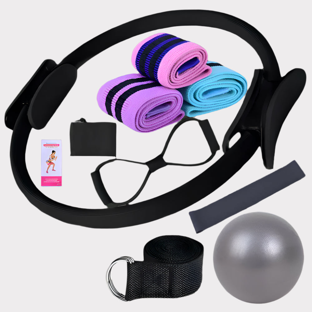 SOUUXIU Conjuntos de ioga para mulheres pilates em casa equipamento pilates anel mágico bandas para glúteos para exercitar glúteos bola de ioga 25 cm figura 8 faixas de resistência bandas de ioga