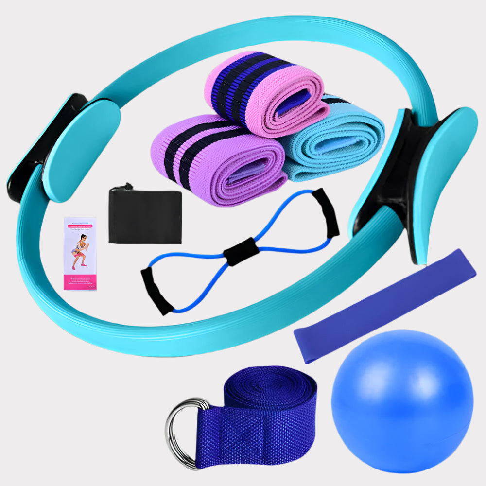 SOUUXIU Conjuntos de ioga para mulheres pilates em casa equipamento pilates anel mágico bandas para glúteos para exercitar glúteos bola de ioga 25 cm figura 8 faixas de resistência bandas de ioga