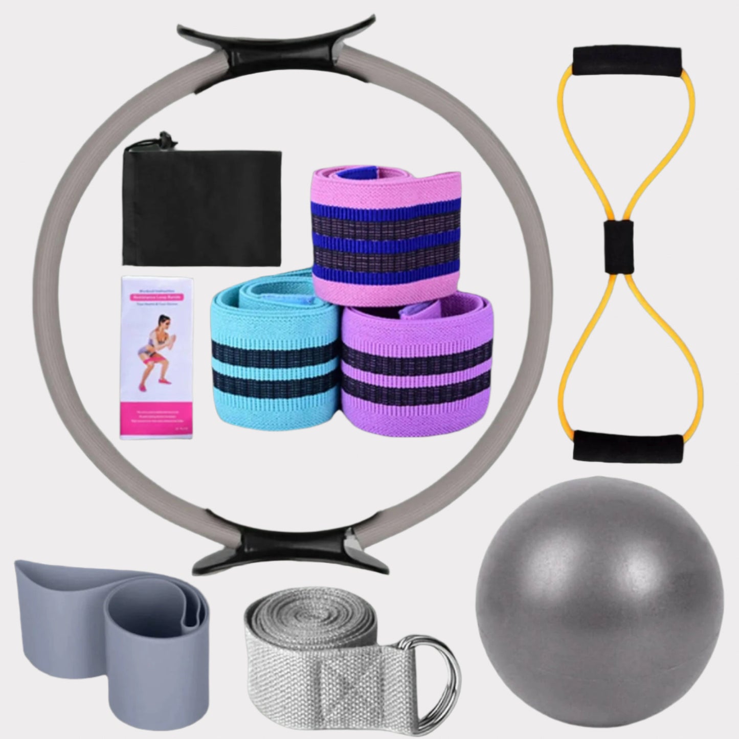 SOUUXIU Conjuntos de ioga para mulheres pilates em casa equipamento pilates anel mágico bandas para glúteos para exercitar glúteos bola de ioga 25 cm figura 8 faixas de resistência bandas de ioga