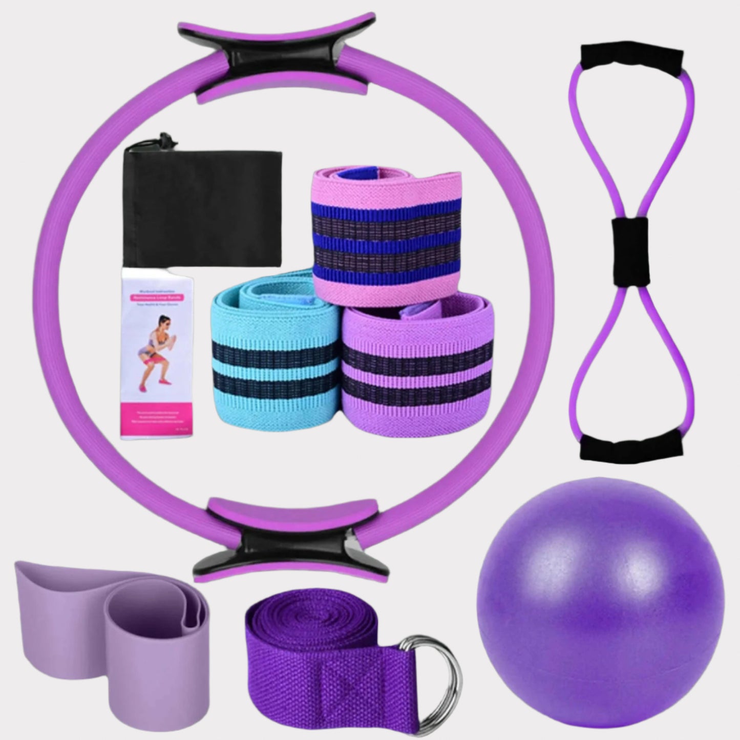 SOUUXIU Conjuntos de ioga para mulheres pilates em casa equipamento pilates anel mágico bandas para glúteos para exercitar glúteos bola de ioga 25 cm figura 8 faixas de resistência bandas de ioga